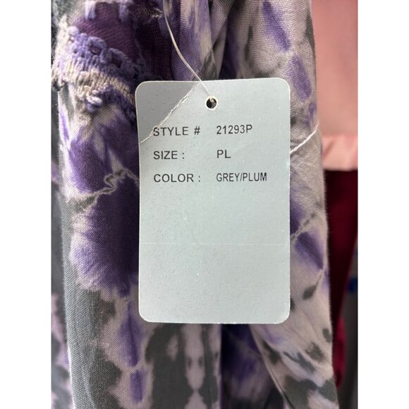 Studio West Women’s PL Tie-Dye V-Neck Top With Lace Detail Grey/Plum Boho Chic - Picture 9 of 11